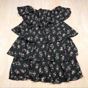 NWT She + Sky Black Floral Tiered Off Shoulder Ruffle Boho Chic Dress Small